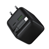 Chargeur compact 65W PD 3.0 double USB-C avec câble rétractable, prise pliable, sécurité intelligente, matériau PC ignifuge pour appareil photo et écouteurs