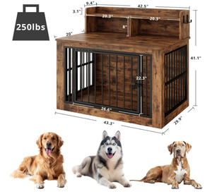 Cage à chien en bois moderne <span class=keywords><strong>extra</strong></span> <span class=keywords><strong>large</strong></span> avec 4 crochets robustes pour la décoration du salon, chiens de grande taille, 43,3 pouces - Product Image 2