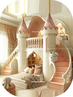 Litera Creativa Tipo Loft para Niñas Cama de Lujo Estilo Crema de Princesa Diseño de Castillo de Ensueño con Base Secreta para Dormitorio Infantil