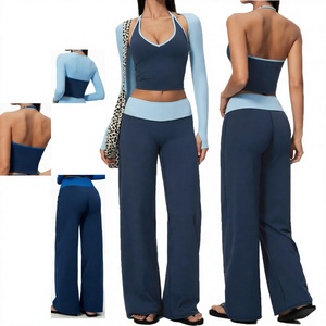 Solid Color Yoga Set Crew Neck Racerback Crop Top High Elastic Waist <b>Shorts</b> 2 Piece <b>Seamless</b> Spandex Polyester Anti-Bacterial - Product Image 4