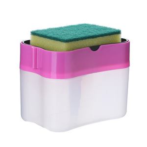 <b>Kitchen</b> Dish Soap Dispenser With Sponge Holder Manual Liquid Dispenser Desktop Minimalist Design Yellow Green Pink Dark Blue - Product Image 5