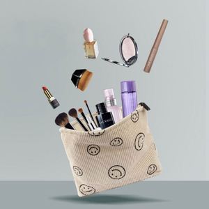 Bolsa de Maquillaje de Pana con Cara Sonriente, Linda y Portátil, Estilo Ins, para Viajes, Bolsa de Almacenamiento de Cosméticos - Product Image 3