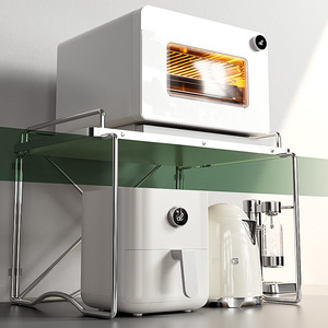 ชั้นวางของในครัวสแตนเลสแบบมินิมอลพร้อมชั้นวางไมโครเวฟและที่เก็บหม้อหุงข้าวอเนกประสงค์ - Product Image 1