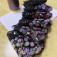 Applique 3D en sequins et perles, faite à la main, avec bordure en dentelle pour Abaya, robe musulmane, tenue de soirée