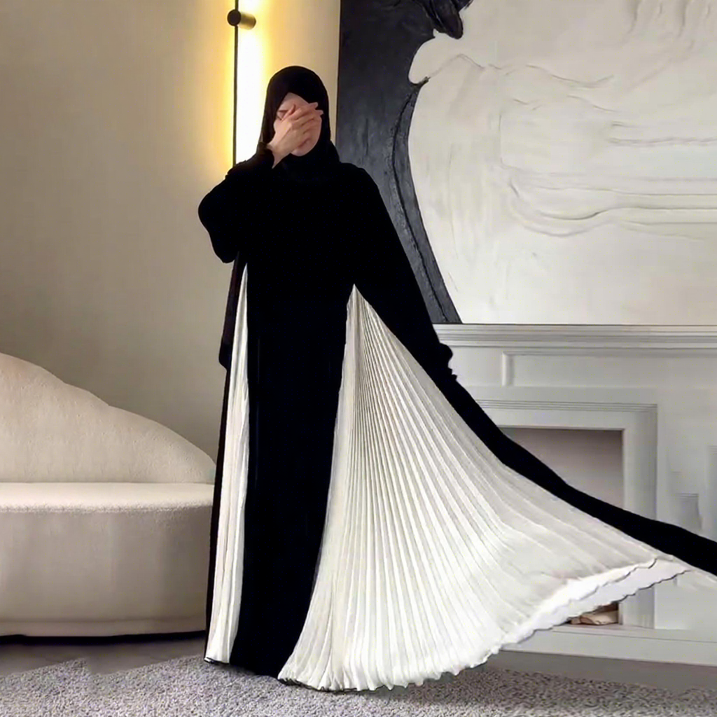Two Tone Black and White Dress - Color Block Casual Maxi