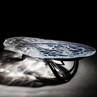 Table basse en résine transparente à effet d'ondulation, design moderne et simple, aucun assemblage requis, pour salon, usage domestique