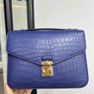 Bolso de Mano de Cuero de Cocodrilo 100% Genuino para Mujer, con Cierre Azul Dorado, Estilo de Diseñador de Lujo, para Llevar Cruzado o al Hombro - Product Image 3