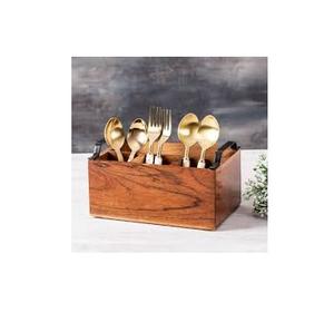 Juego de cubiertos reutilizables, cuchara y tenedor, mango de madera rojo, elegante acero inoxidable, fabricante a granel, cubiertos dorados de acero inoxidable - Product Image 4