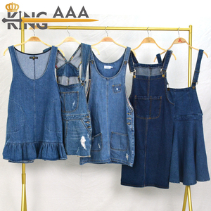 Vêtements en ballots utilisés femmes Denim Jeans jarretelle jupe seconde main Jeans <span class=keywords><strong>combinaison</strong></span> décontracté robe globale - Product Image 2