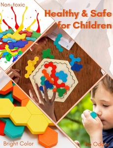 Mainan Edukasi Prasekolah Heksagon Cat Berbasis Air Montessori Anak-anak Tahan Lama, Puzzle Kayu Alami Serbaguna yang Menyenangkan - Product Image 3