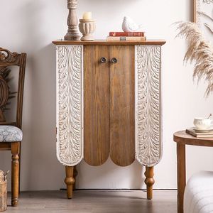 Mueble de Entrada de Madera Maciza Tallada Estilo Americano de 900 mm de Alto para Sala de Estar, Vestíbulo, Almacenamiento Decorativo - Product Image 1