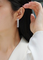Boucles d'oreilles pendantes en argent sterling 925 avec double rangée de moissanite pour femme, barre verticale longue, couleur D, pureté VVS1