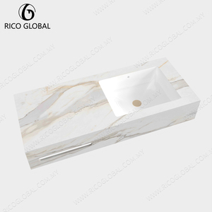 Lavabo de Porcelana de una Pieza, Estilo Mármol, Elegante, Superficie Sólida, Producto de Lavabo Individual - Product Image 5