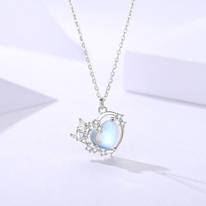 Collar con colgante de cristal de corazón de fantasía de plata de ley S925 con marco de circonita cúbica, joyería romántica para mujer, regalo para ella - Product Image 3