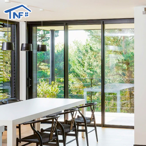 מודרני עיצוב פשוט אבקת עיצוב מצופה אלומיניום שחור סגסוגת מסגרת דק זכוכית הזזה דלת as2047 מוסמך לגינה סלון - Product Image 3