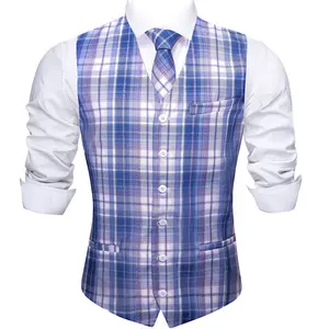 Mens Plaid Waistcoat Wool Blend Tailored Collar/V-neck 3 Pocket Check Vest Formal/Leisure