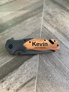 Cuchillo de Bolsillo con Envío Gratuito en EE. UU., Cuchillo de Acero Inoxidable con Madera de Olivo, Regalo para el Día del Padre, Regalo de Aniversario, Regalo para Padrinos de Boda - Product Image 2
