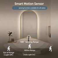 Espejo de Baño LED Inteligente Moderno con Forma de Arco, Sin Marco, Opciones de Tamaño Disponibles para Baño