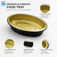 ALCHN Contenant ovale en aluminium de 1250 ml, qualité alimentaire, compatible four, recyclable, plateau de cuisson doré pour gâteaux, barbecue, plats à emporter, barquette jetable