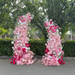 Arche florale artificielle en forme de croissant de <span class=keywords><strong>lune</strong></span> avec roses roses et blanches, toile de fond pour scène d'événement et décoration photo - Product Image 1
