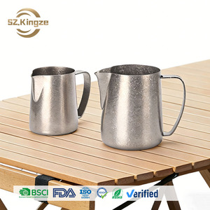 Pichet à mousse de lait Kingze avec logo personnalisé, 350 ml, 600 ml, en titane pur de qualité supérieure, pour <span class=keywords><strong>barista</strong></span> professionnel, pour espresso et latte art - Product Image 1
