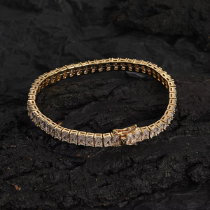 5MM Rectangular Zircon Single-row Chain, Tennis <b>Bracelet</b>, Hip-hop Hipster Jewelry Men Tanjing Fashion Lijing Necklace - Product Image 1