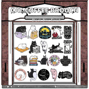 Broche Criativo de Liga Metálica com Tema de Animal, Gato Preto e Branco em Estilo Café Preguiçoso - Product Image 4