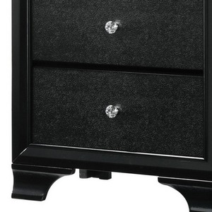 OE HOME Table de chevet moderne en bois à 2 tiroirs avec détails texturés, poignées en cristal, hauteur réglable et montage facile - Noir - Product Image 2