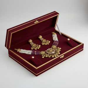 Parure de collier ras-du-cou traditionnel en argent et perles violettes avec pendentifs en forme de cœur et boucles d'oreilles assorties, bijoux ethniques d'inspiration antique - Product Image 3