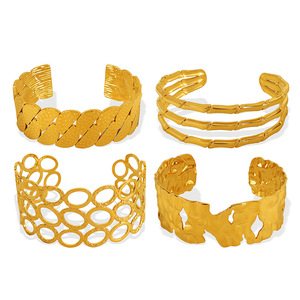 Bracelet tendance en alliage de zinc plaqué or 18 carats, design géométrique creux en bambou, bijoux de fête pour femmes - Product Image 5