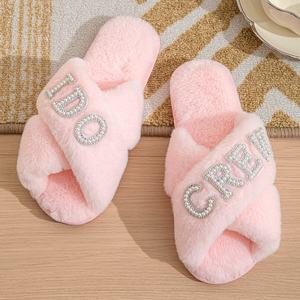 Femmes populaire respirant perle lettre mariée mariée en peluche pour <span class=keywords><strong>pantoufles</strong></span> pour l'hiver enterrement de vie de garçon mariage - Product Image 3