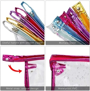 Sac de toilette transparent en PVC personnalisé avec fermeture éclair, sacs cosmétiques tendance en PVC, ensemble de sacs de maquillage en PVC - Product Image 3
