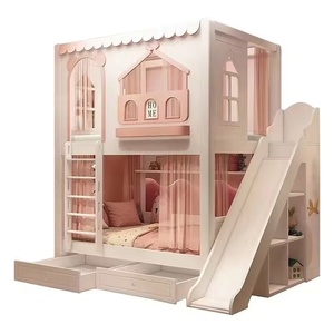Giường tầng màu hồng đ<span class=keywords><strong>a</strong></span> năng, thiết kế độc đáo có cầu trượt, phù hợp làm nội thất phòng ngủ trẻ em - Product Image 1