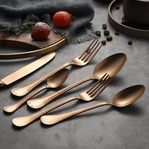 Servizio di ristorazione ristorante di fascia alta usato Design di bambù oro opaca posate in acciaio inox 18/10 posate posate - Product Image 1