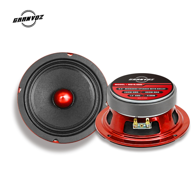 GRANVOZ  6.5 Inch Aluminum Red Bullet Mid Range Car Speakers 4 Ohm 400 WATTS MAX  with Faraday Copper Ring