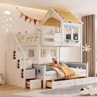 Nueva llegada: Cama litera tipo loft con estructura de madera para niños, con tobogán y escalera, compatible con OEM.