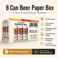 Boîte de transport pour 8 canettes de bière recyclables personnalisées |   Carton pliable en carton pour boissons avec trou de poignée pour un transport facile, logo personnalisé