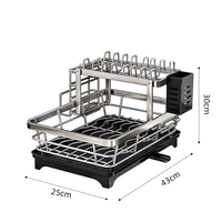 Égouttoir à vaisselle en acier inoxydable 304 avec plateau de drainage et support pour couverts et tasses