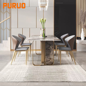 Puruo Giá Có Thể Thu Vào Bàn Ăn Thiêu Kết Đá Màu Trắng Và Vàng Phòng Ăn Đồ Nội Thất Bảng Thiết Lập Cho 4 6 8 10 Ghế - Product Image 5