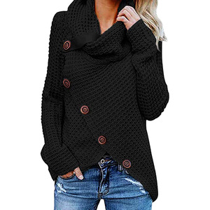Roupas Femininas de Inverno Atacado Suéter com Botão Moda Suéter de Tricô <span class=keywords><strong>Chunky</strong></span> com Gola Alta - Product Image 3