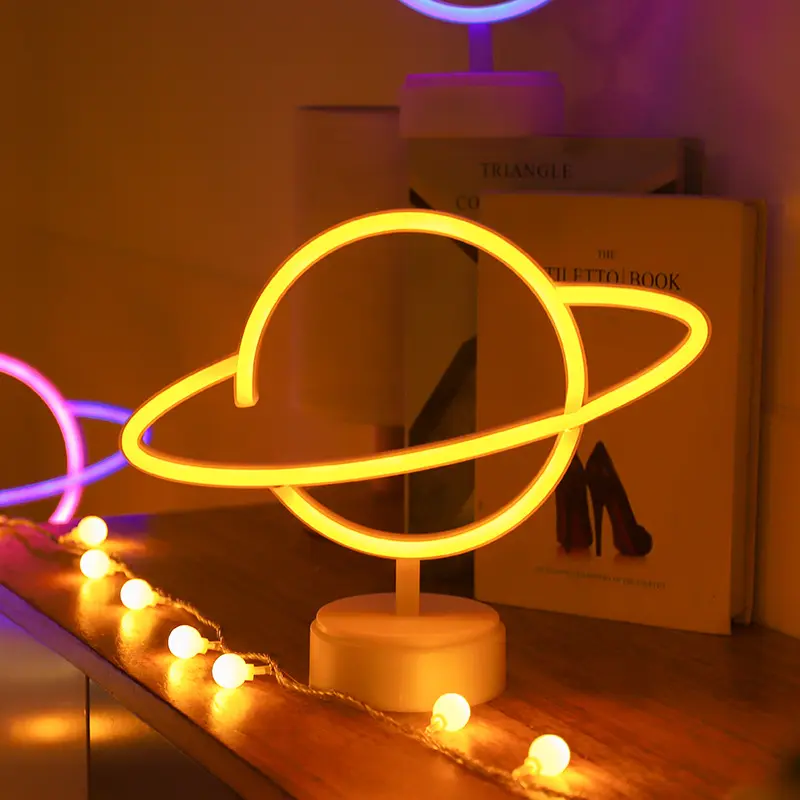 Lampu meja USB atau dioperasikan baterai dekoratif Marquee Planet Neon lampu tanda untuk dekorasi meja rumah LED Neon seni Natal