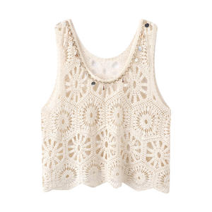 Summer New Bohemian Casual Style Women's <span class=keywords><strong>Crochet</strong></span> Sequin Knitted Vest Short Layered Top - Product Image 6