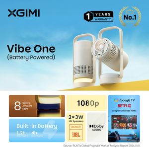 Mini Proyector Recargable XGIMI Vibe One 1080P, <span class=keywords><strong>Google</strong></span> TV, Netflix, <span class=keywords><strong>JBL</strong></span>, Enfoque Automático, Keystone, 160 °   Soporte para Uso en el Hogar y al Aire Libre - Product Image 1