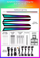 ICarsin - Éclairage d'ambiance intérieur de voiture à LED 256 couleurs, décoration pour Audi A5 S5 B8 2009-2016, accessoires automobiles