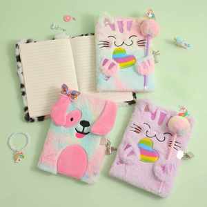 Kids Writing Drawing Hardcover Fuzzy Journal Puppy Kitten Cat Diary Notebook for Girls With Lock and Keys - Product Image 2