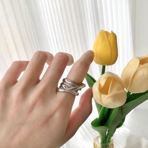 Dylam Stylish Fashion S925 <b>Silver</b> Rhodium 18K Gold Plated Waterproof Multiple Layer Twisted Geometric Irregular <b>Adjustable</b> <b>Rings</b> - Product Image 5