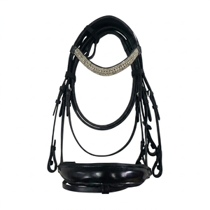 Bridon rembourré en cuir véritable noir orné de strass avec ferrures en acier inoxydable – Élégant et durable – Taille personnalisable – Fabricant et fournisseur - Product Image 1