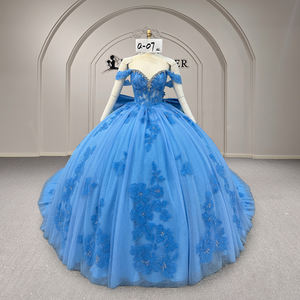 Vestido de Quinceañera Azul Vintage Xy007, Vestido de Princesa para Niñas de 15 Años, con Pedrería, Corsé de Encaje, Largo hasta el Suelo - Product Image 5
