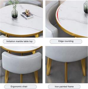 Tavolo da Pranzo Rotondo <span class=keywords><strong>in</strong></span> Acciaio Resistente e Legno con 4 Sedie <span class=keywords><strong>in</strong></span> Offerta, Piccolo Tavolino da Caffè Moderno <span class=keywords><strong>in</strong></span> <span class=keywords><strong>Marmo</strong></span> <span class=keywords><strong>per</strong></span> Cucina, Uso Domestico e Alberghiero - Product Image 2