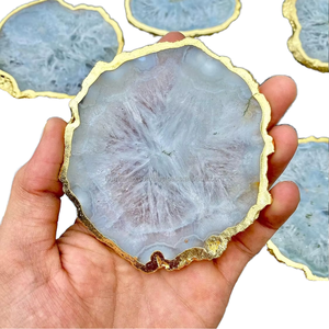 Authentic Gemstone <b>Agate</b> <b>Coasters</b> with Polished Gold Rim Waterproof Geode Design - Product Image 2
